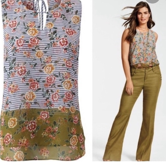 CAbi Penelope Tank Top - Floral and Stripe Mix. EUC size L. Retails $89 - Picture 8 of 12